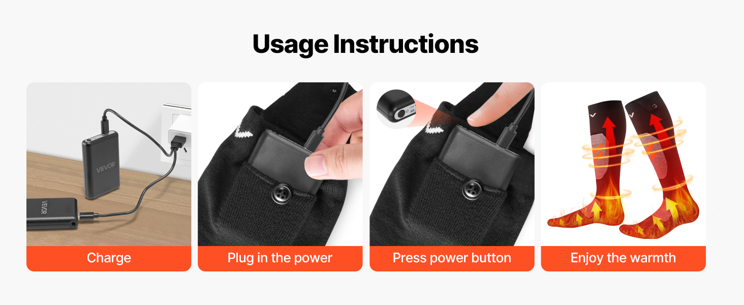 Електричні гріючі шкарпетки VEVOR з акумулятором 5000 mAh, 4 режими нагріву, керування через додаток, для чоловіків та жінок, середній розмір, підходять для полювання, їзди на конях, кемпінгу, походів