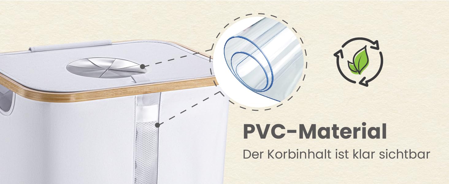Laundry basket with 2 compartments, deposit bottle collection container with lid, container for deposit bottles & glass recycling & paper waste, deposit bottle container bamboo with bag, must-have (Beige, 100L)