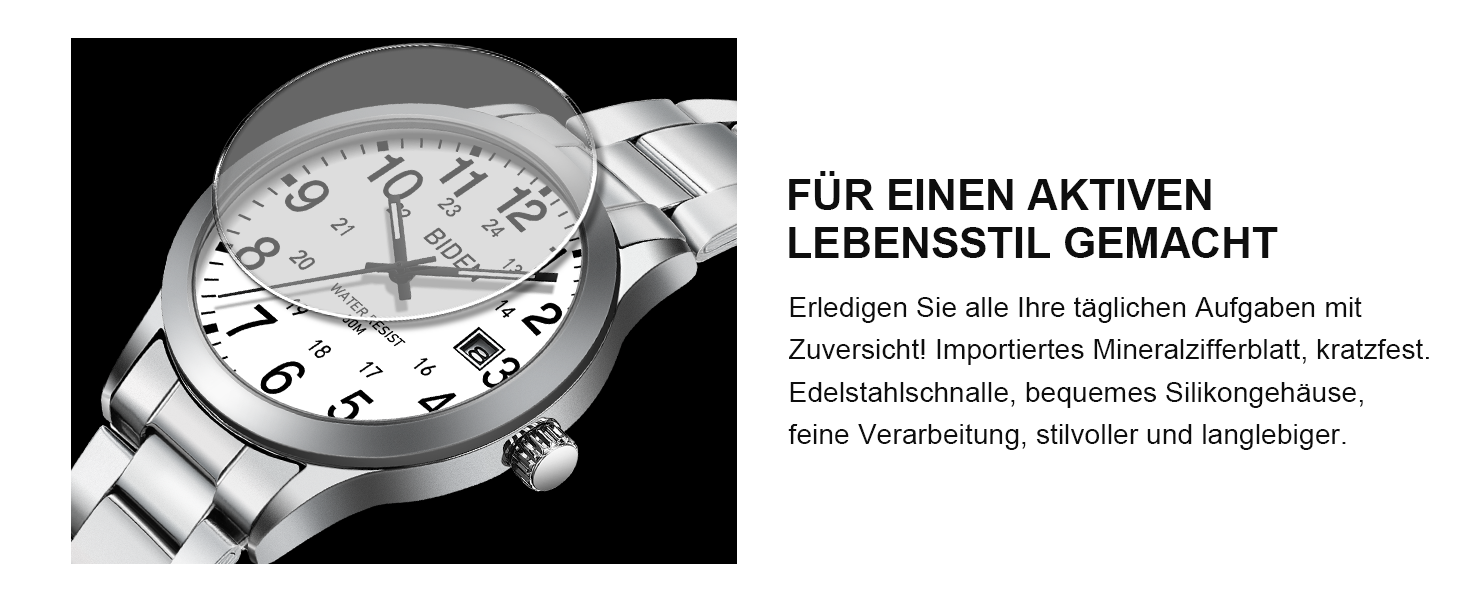 Годинник чоловічий LENQIN з нержавіючої сталі, аналоговий кварцовий годинник на зап'ясті, водонепроникний 30M, стильний повсякденний годинник для чоловіків (срібно-білий)