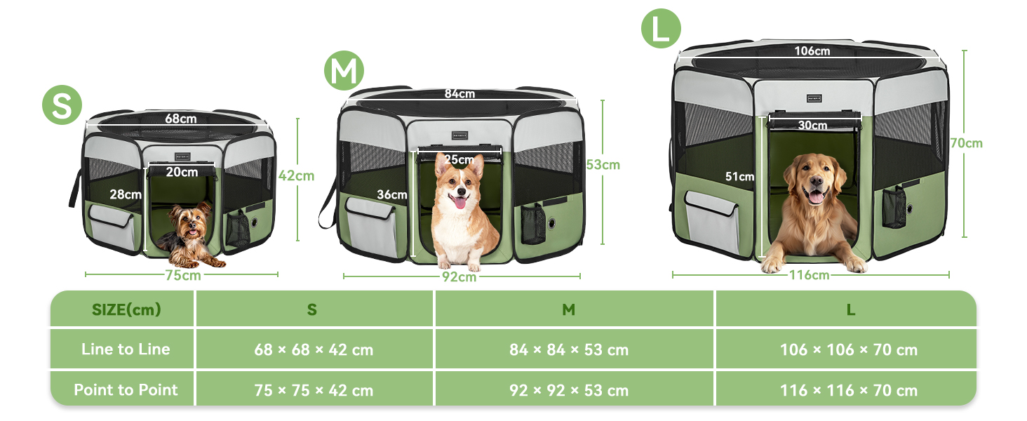 PETSFIT Розкладний вольєр для цуценят та дрібних тварин, вольєр для собак, котів, сірий/зелений, 92x84x53 см