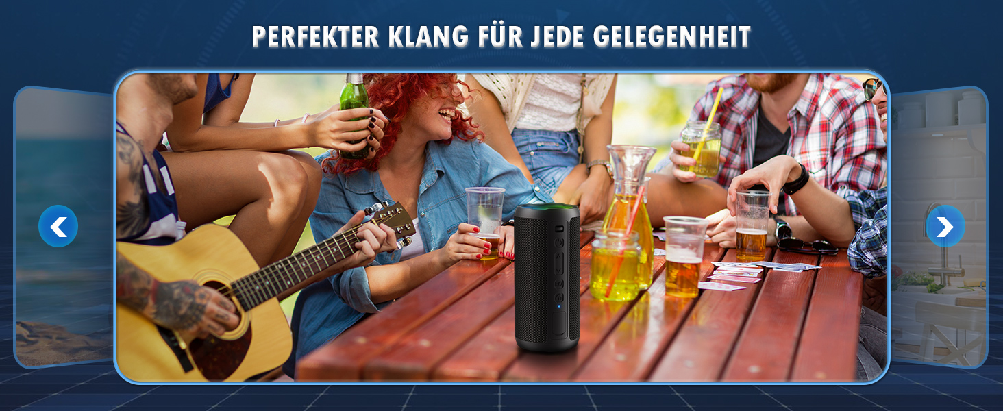 Ortizan Bluetooth Колонка з підсвіткою, портативна водонепроникна (IPX7) колонка з подвійними басами, 30 год автономії, гучний зв'язок, блакитний