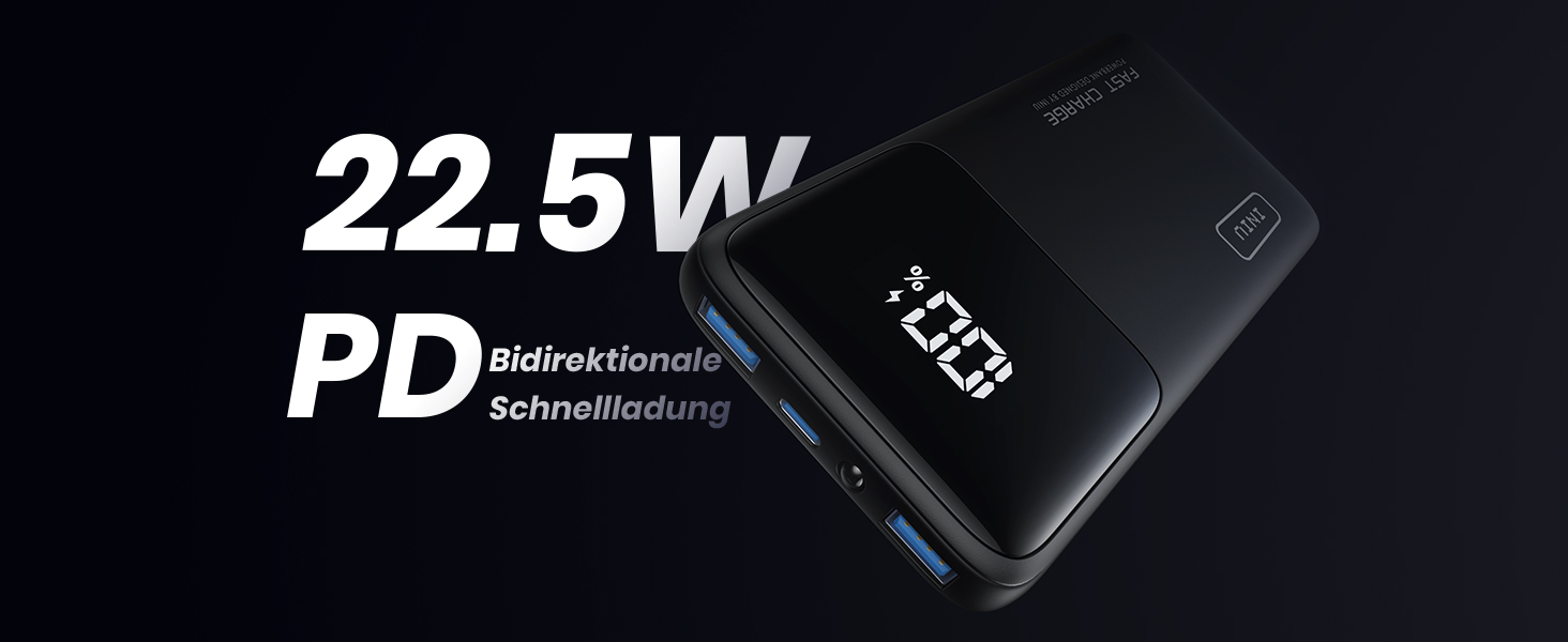 Power Bank INIU, 10000mAh, Швидка зарядка USB-C, PD3.0 QC4.0, Сумісний з iPhone, Samsung, iPad, Чорний