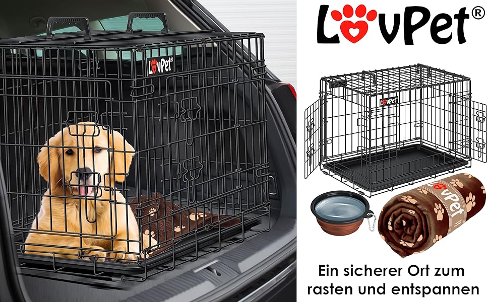 Складана переносна клітка для собак з підкладкою з флісу та мискою. Переноска для собак з 2 дверцятами, 92,5 x 57,5 x 64 см, чорна