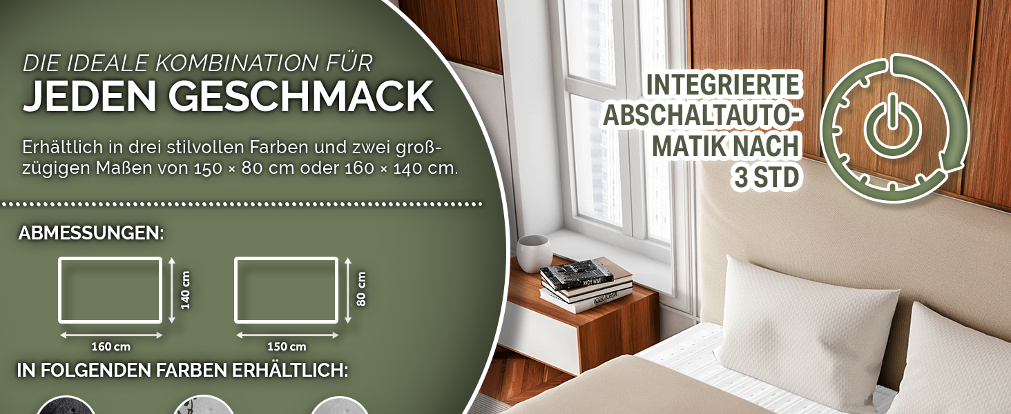 Електрична ковдра Sinnlein Doppel-Wärmeunterbett 160x140 см з автовимкненням та 2 зонами нагріву | 3 температурні режими | Підкладка під ковдру з м'якого флісу, антрацит | Без візерунку 160 x 140 см