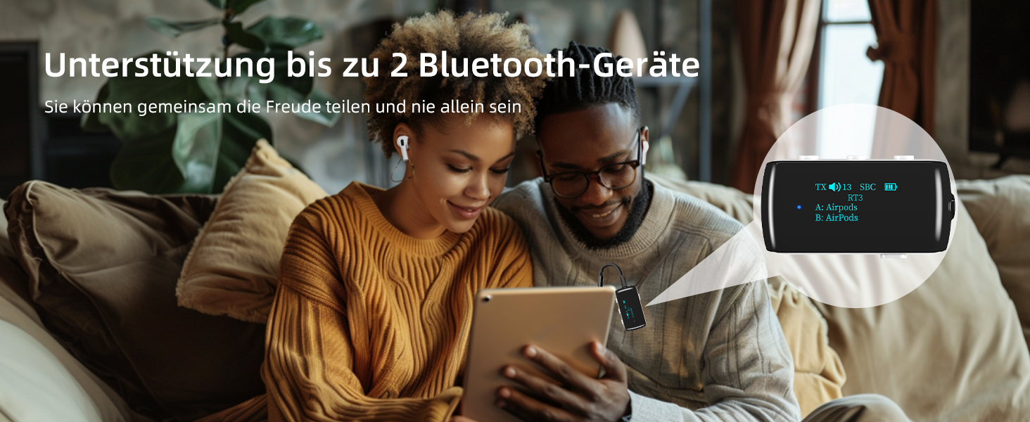 Bluetooth 5.2 адаптер для літака, передавач для 2 навушників AirPods та бездротових гарнітур (Білий)