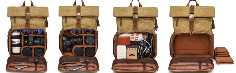 Рюкзак для фотокамери Vmokki Rolltop з водонепроникним покриттям, великий, з швидким доступом, анти-крадіжка, тримач для штатива, відділення для ноутбука. Підходить для дзеркальних фотоапаратів, аксесуарів (Хакі)