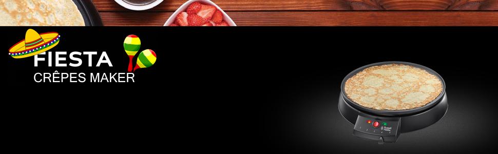 Електрична млинниця Russell Hobbs Fiesta 30 см, антипригарна, з лопаткою і розподільником тіста, 1000 Вт, для млинців, панкейків, буріто, галет, тако