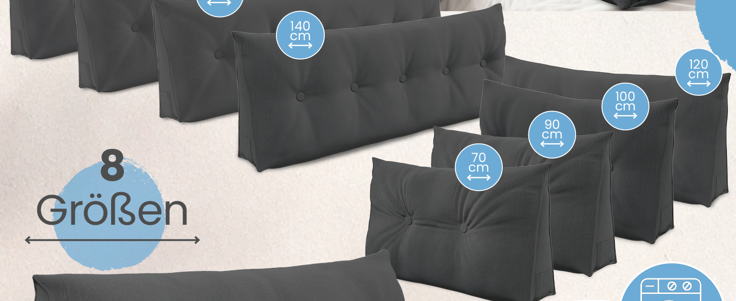 Підголовник для спини ELONEO 70 см, клиновидна подушка для ліжка та дивана, трикутна подушка для читання, знімний та пральний чохол, з практичною кишенею, антрацит, 70 см