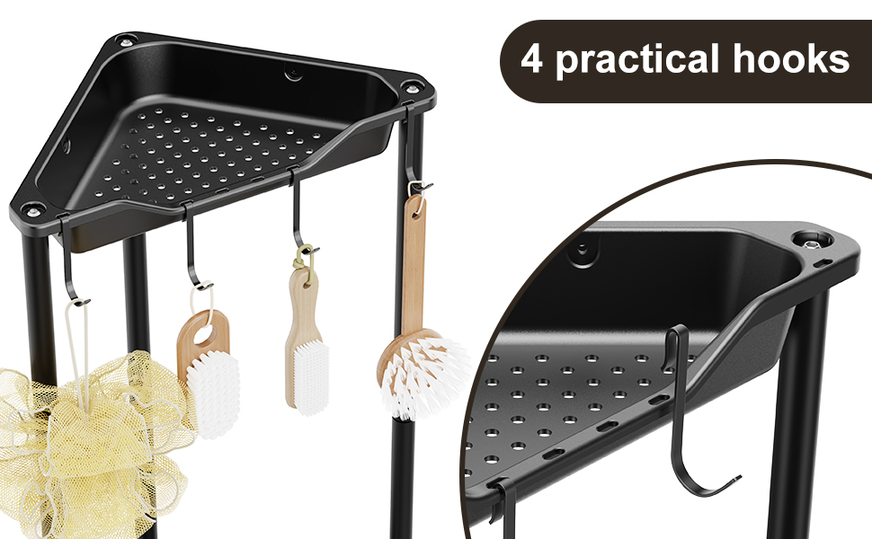 Дзеркальна поличка для душу Orimade (4 шт.) з нержавіючої сталі, кутова, чорна