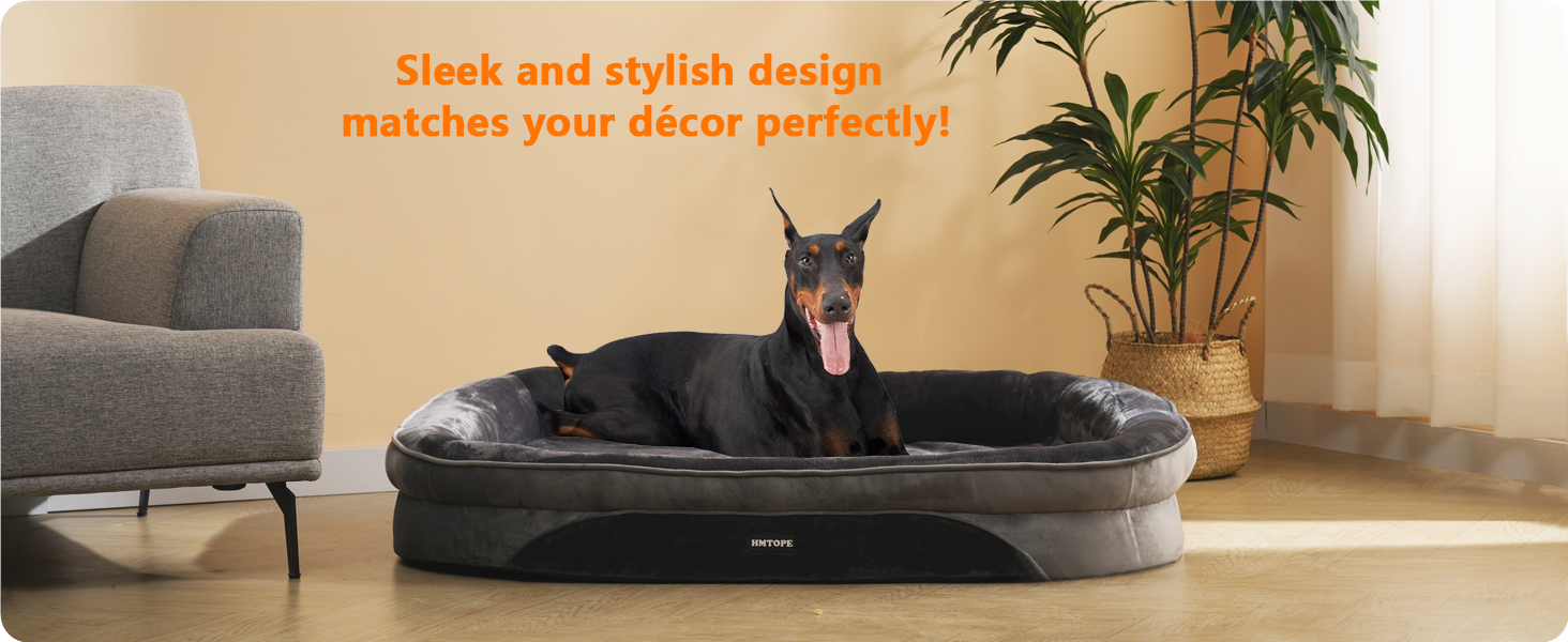 Ортопедичне ліжко для собак, ліжко-софа для великих собак, з валиками для шиї, неслизьке дно, знімний та пральний чохол, 122 x 90 x 19 см, темно-сірий колір