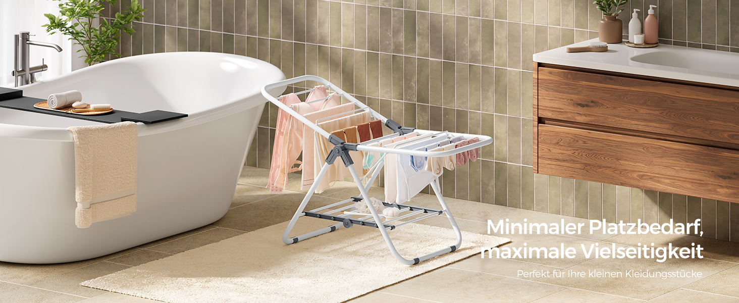 SONGMICS Сушарка для білизни складна, металева, з 2 крилами, 44 x 101 x 54 см, білий, LLR504W01