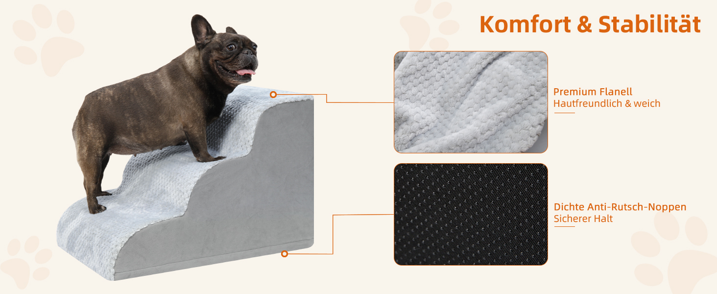 Східці для собак KSIIA на 3 сходинки, 40 см, сірі. Ідеально для маленьких собак та котів, підходять для ліжка, дивану, софи та авто. Розміри: 40x57x40 см