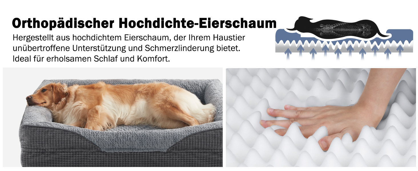 Ортопедичне ліжко для собак середніх та великих порід FURTIME, з memory foam, сіре, 89x64x18 см