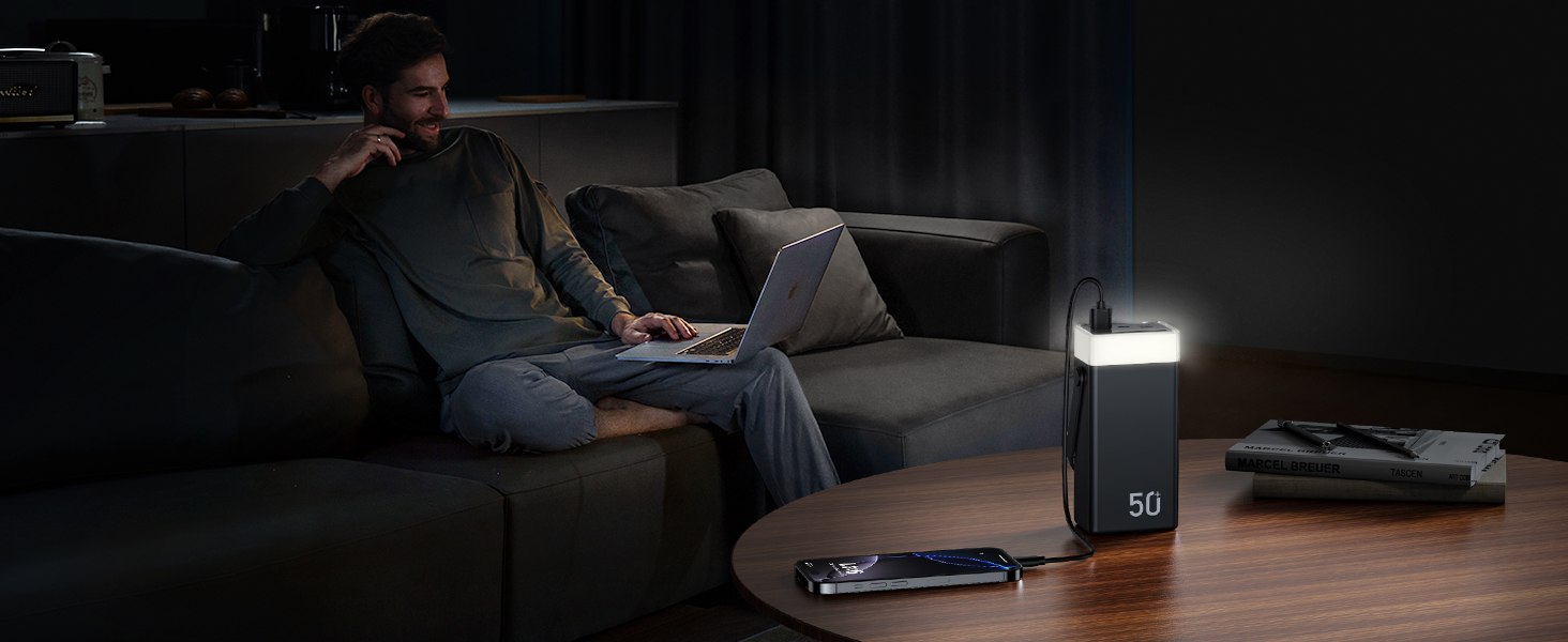 Power Bank CUZAR 50000mAh з USB-C PD 22,5W, 5 виходів та 2 входів, чорний