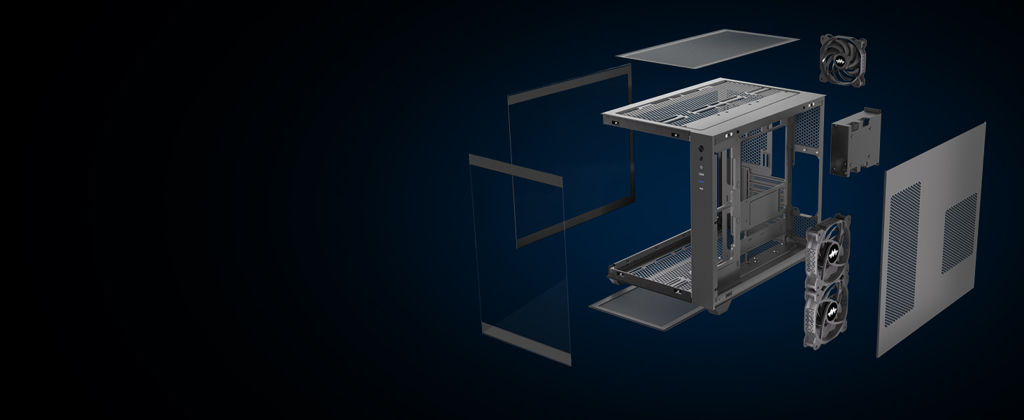 Корпус для ПК ATX MUSETEX Y6, чорний, з 3 вентиляторами, скляна панель, Type-C, Mid Tower