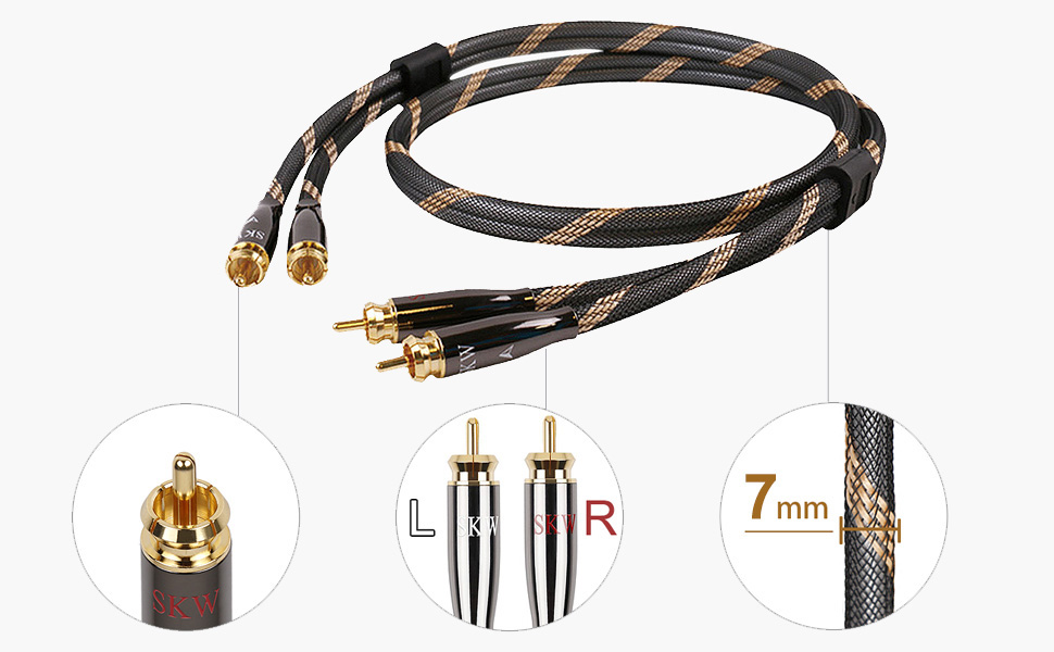 Акустичні кабелі SKW для колонок Hi-Fi, пара (2 шт.), 1.5м, з позолоченими роз'ємами-бананами та нейлоновим обплетенням, High-end якість