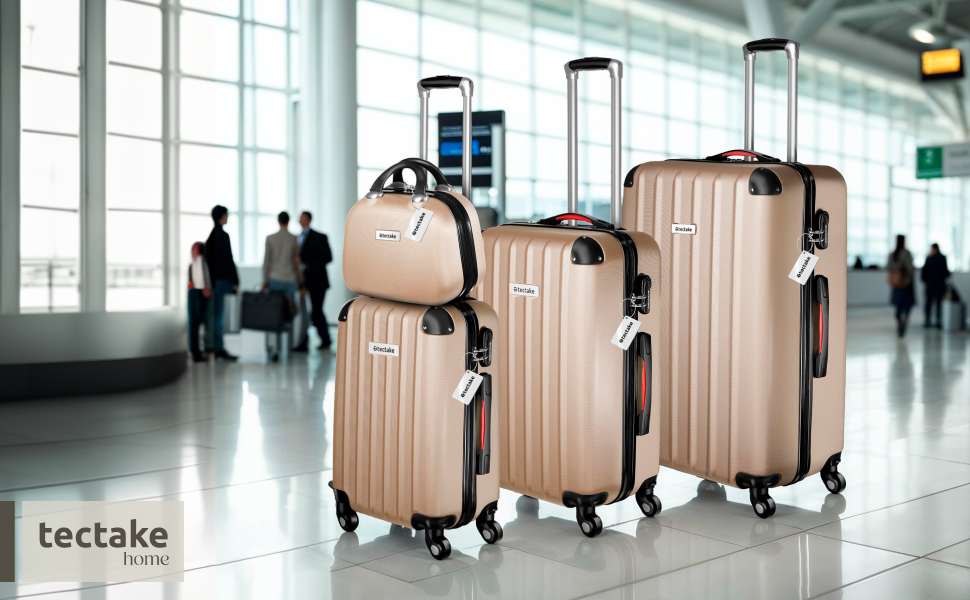 Набір валіз Tectake® (4 шт) з ваговою та ідентифікатором, 360° колеса, жорсткий корпус, кодовий замок, велика валіза, стягується, ручна валіза - колір шампань