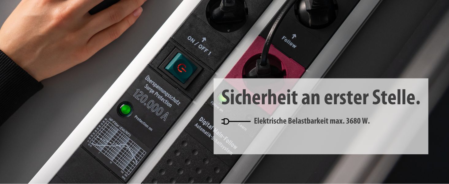 Бренненштуль Premium-Protect-Line Мережевий фільтр для геймерів з 11 розетками, USB 3.10A, захист від перенапруги, 3м кабель, Made in Germany (сріблястий/чорний)