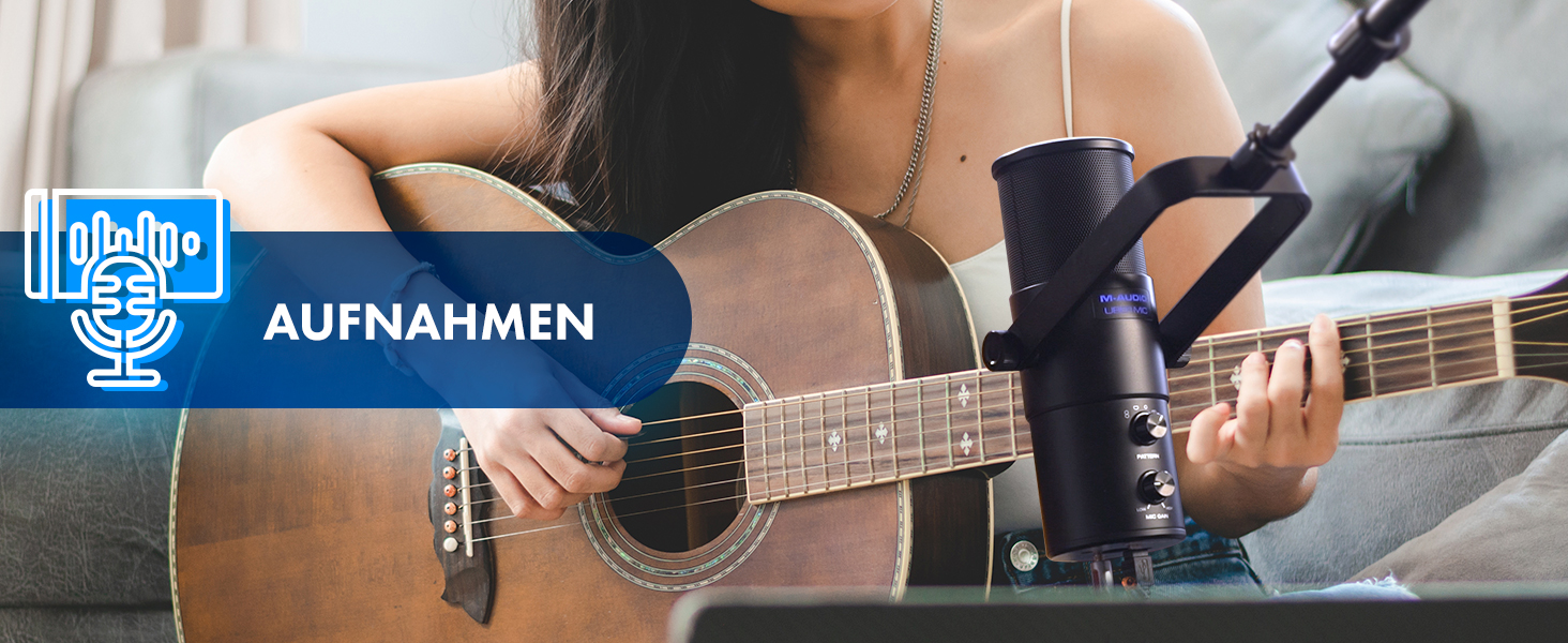 M-Audio Uber Mic - USB конденсаторний мікрофон для геймінгу, стрімінгу, подкастів та студійних записів. 4 характеристики спрямованості, кнопка вимкнення мікрофона, вихід для навушників