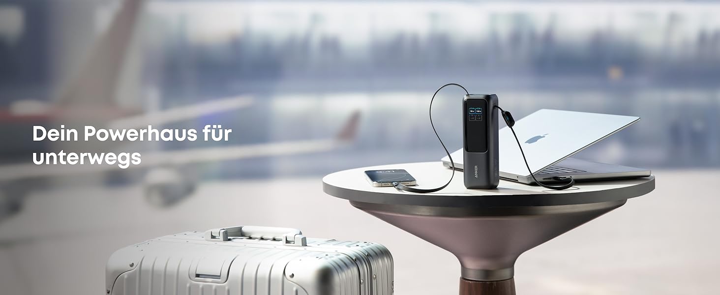 Powerbank Anker 25000mAh 165W з USB-C, 3 порти USB-C (100W), вбудований кабель, для iPhone, MacBook, Samsung та інших пристроїв (Чорний)