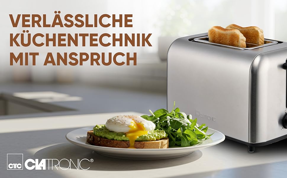 Тостер Clatronic TA 3822 з 2-ма тостами, підставка для хліба, нержавіюча сталь