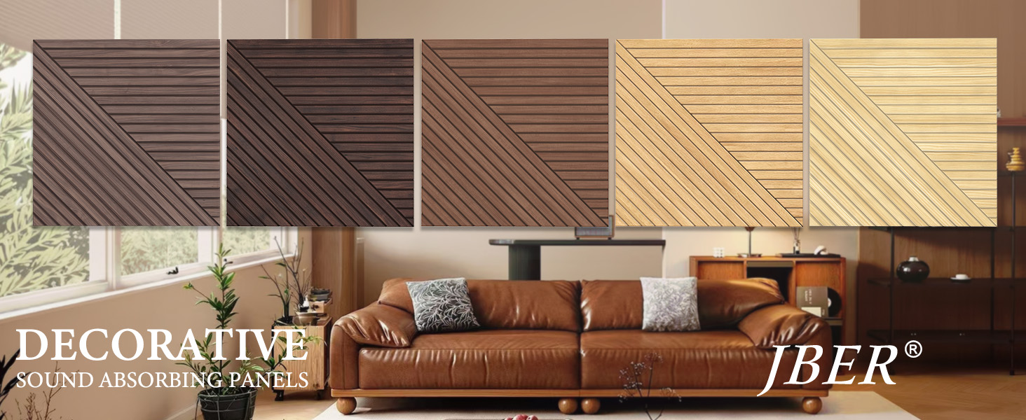 Акустичні панелі JBER (6 шт), самоклеючі звукопоглинаючі стінові панелі для офісу, студії та дому, 180 x 120 см, колір тик