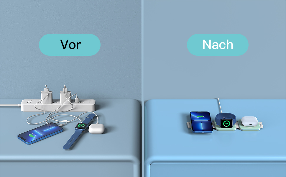 Зарядна станція 3-в-1 для подорожей: Apple Watch, iPhone, AirPods (зелена)