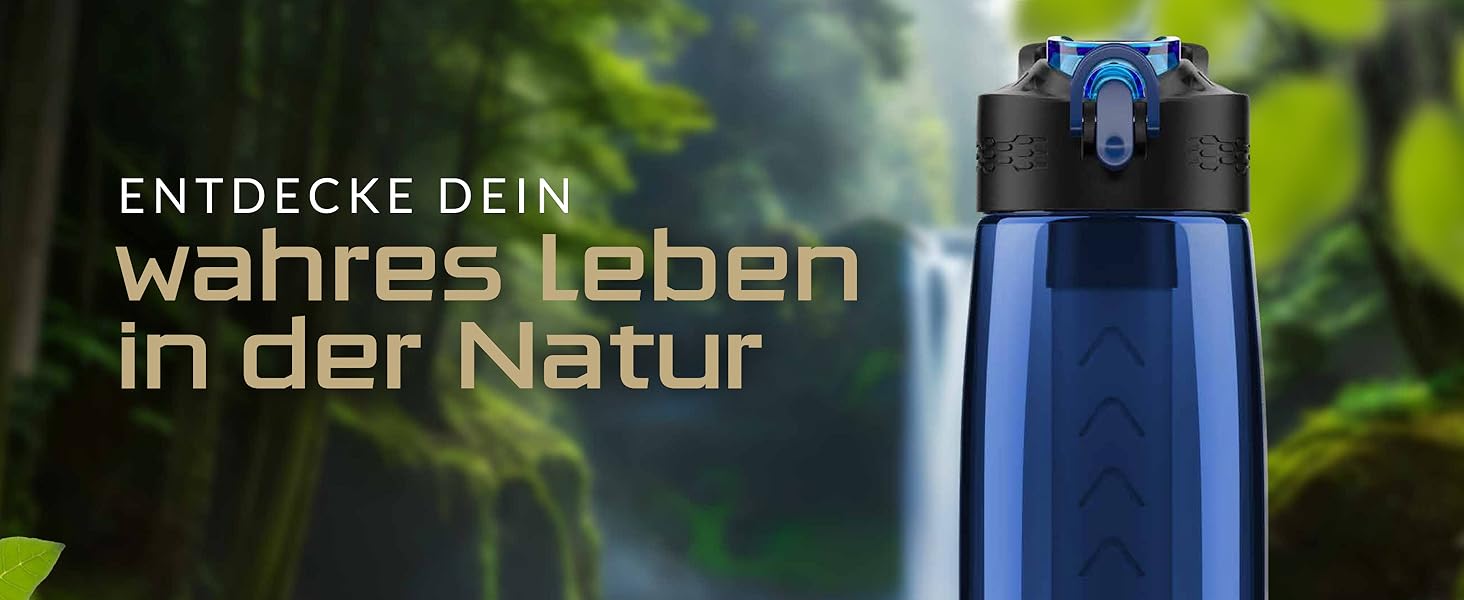 Пляшка-фільтр для води BERGKVIST OBSIDIAN 650 мл з компасом, синя – туристична фляга для очищення води, для кемпінгу, виживання, підготовки