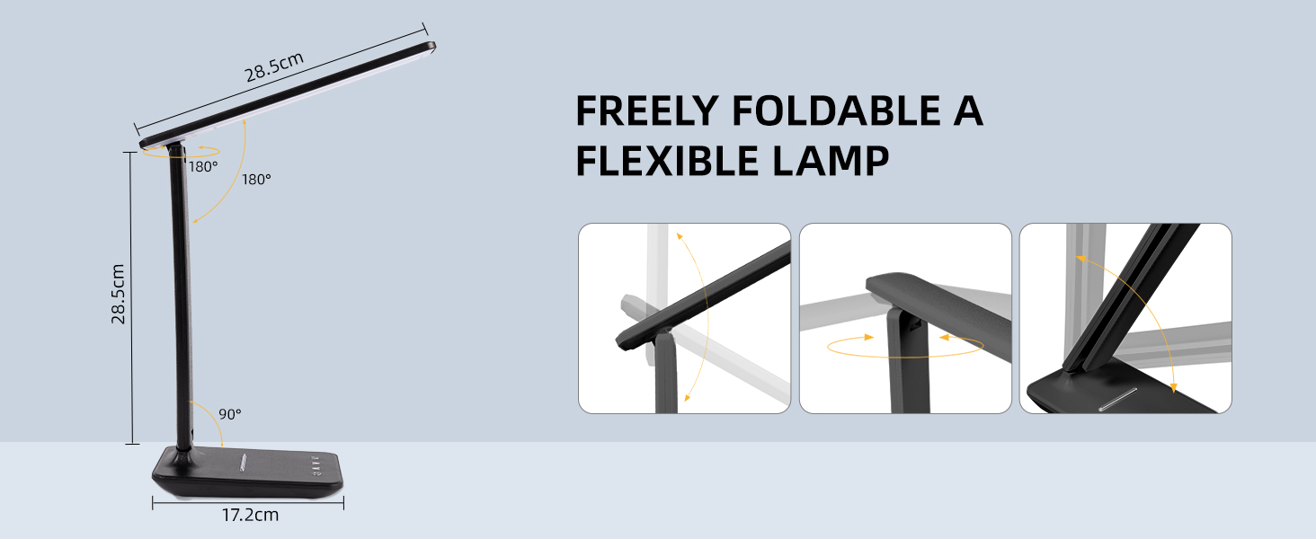 LED лампа настільна диммерна з USB, 5 кольорів та 5 рівнів яскравості, торчкова панель для читання, дитяча, для спальні, офісу, чорна