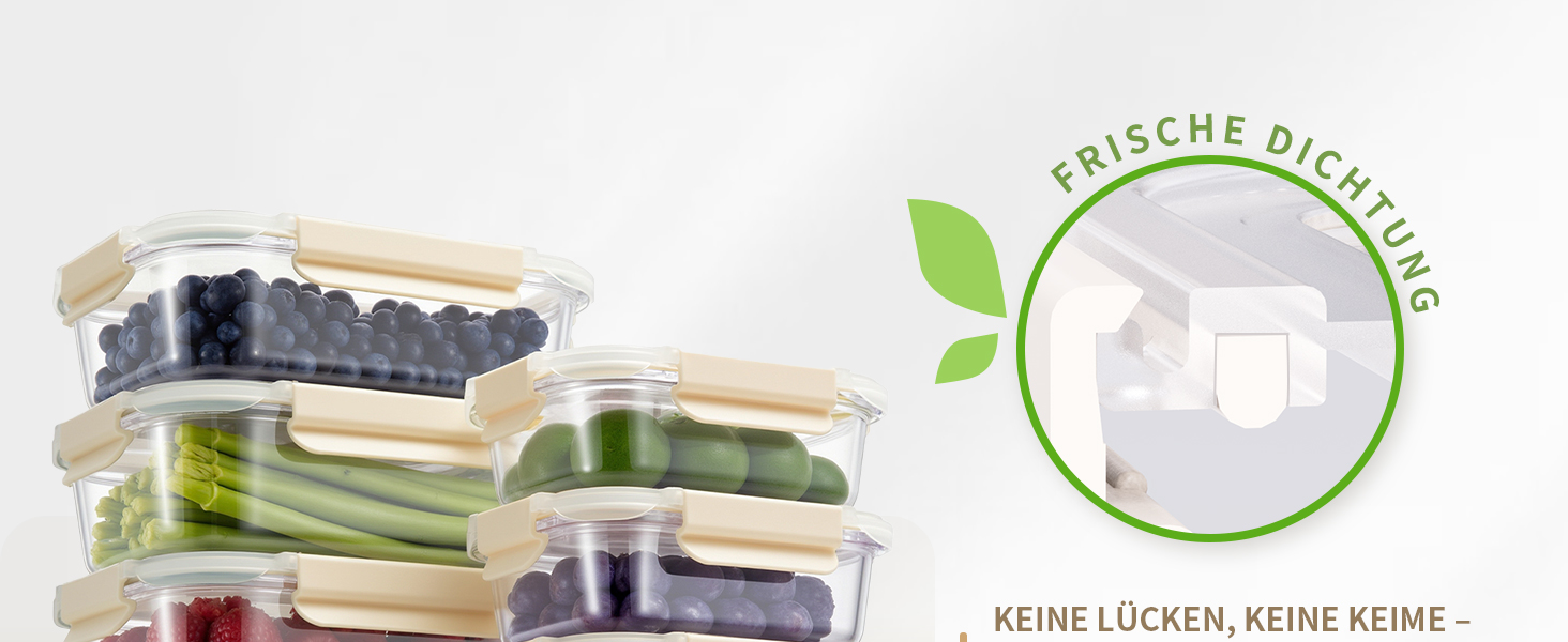 Набір контейнерів для зберігання продуктів FE1537-cremig (20 шт.): з кришкою, для холодильника, морозильника, мийки, витокостійкий, сучасний