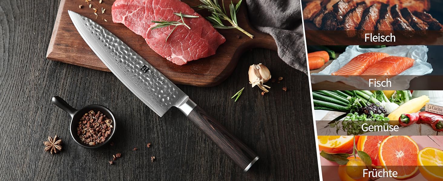 Ніж кухарський XINZUO Gyuto 20.1 см з дамаської сталі, професійний, серія He