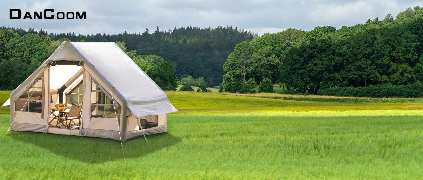 Надувний кемпінговий намет Glamping для 2/4/6/8 осіб 2025: швидкий монтаж, захист від дощу та москітної сітки, коричнево-бежевий