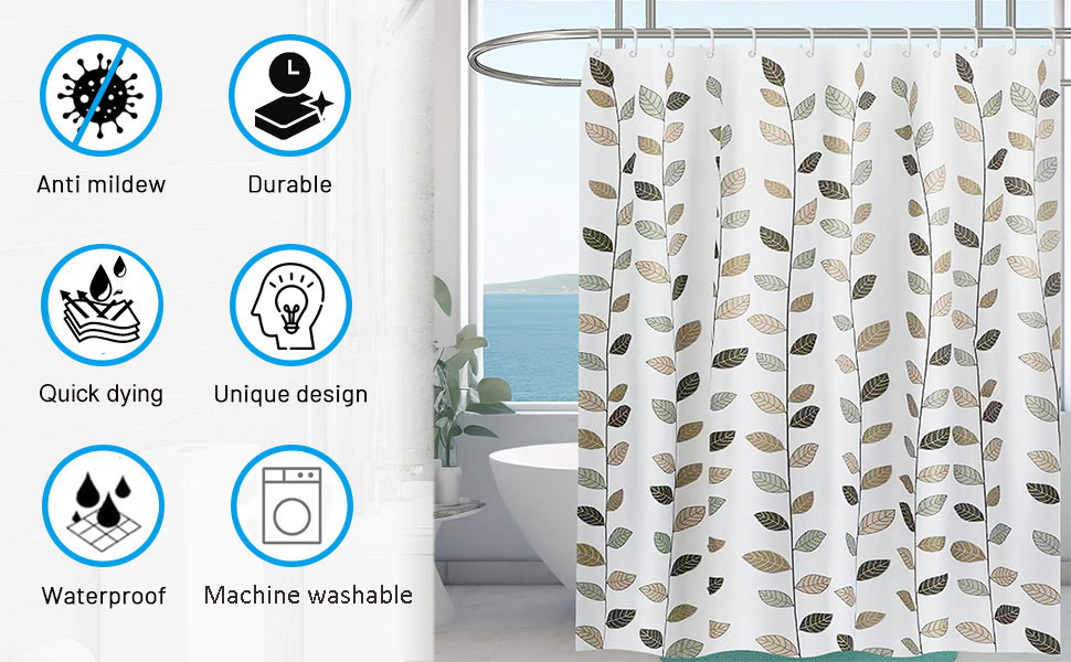 Штора для душу 180x180 см з квітами, антигрибкова, водонепроникна, поліестер, з кільцями (12 шт.)