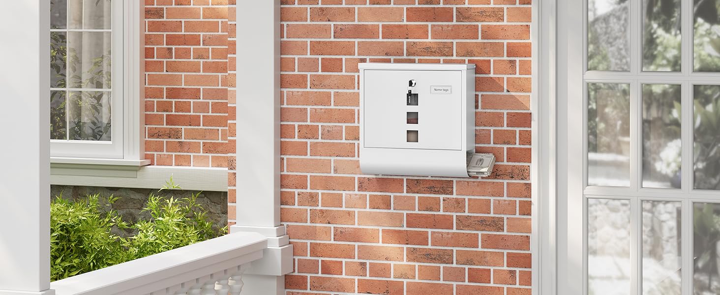 Поштовий ящик WOLTU з газетницею та вікном, персоналізований, з ключем, білий 37x37x10.5 см