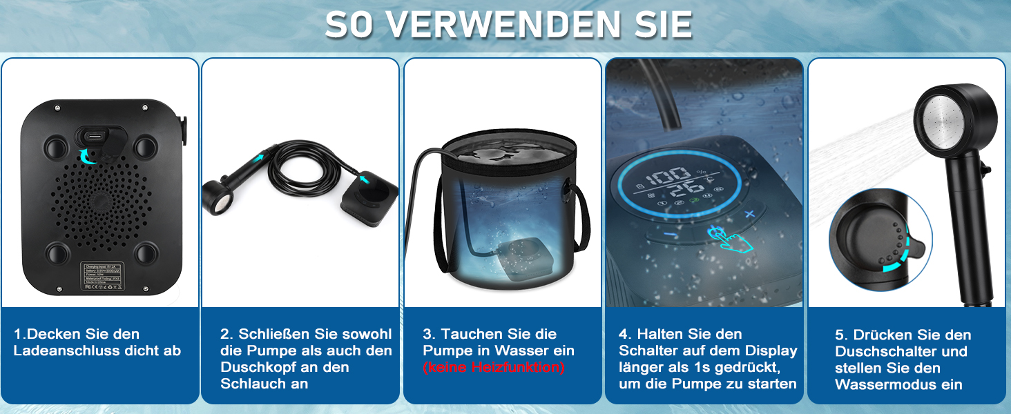 Camping Shower, [8000mAh] Portable Camping Shower with Pump and Temperature Gauge, Mobile Outdoor Shower Set with Showerhead and 2M Hose for Camping, Garden, Car Washing, Beach, Travel, Pet
