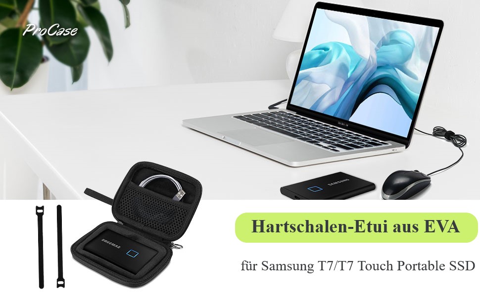 Чохол ProCase для SSD Samsung T7/T7 Touch (500GB/1TB/2TB) - Чорний, Водонепроникний, Жорсткий, Органайзер