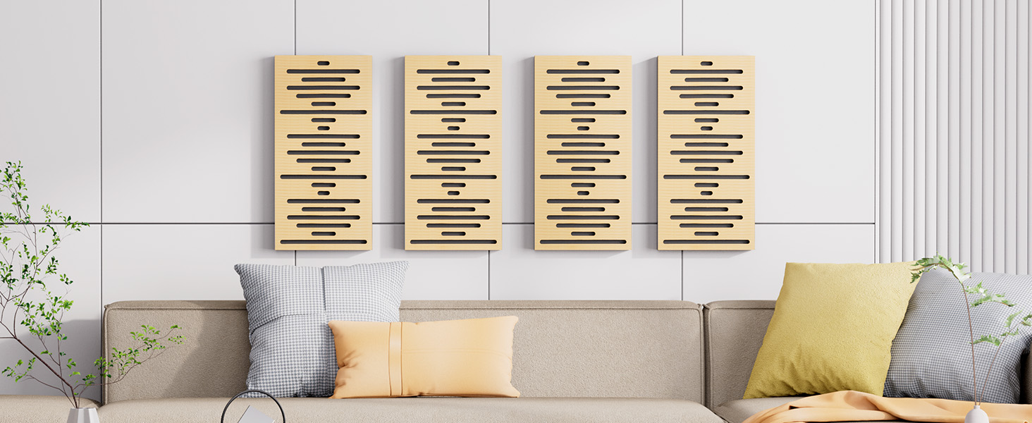 Акустичні панелі TONOR з шпоном під дерево, самоклейні (4 шт, 60x30x4.7 см) для звукоізоляції та декору стін, колір дуб — для вітальні та офісу