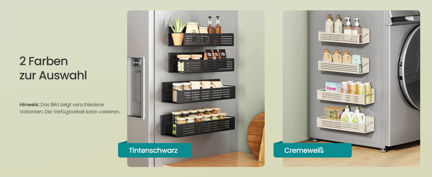 SONGMICS Магнітна полиця для спецій, 4 шт. (2 великі, 2 маленькі), без свердління, для кухні, холодильника, мікрохвильової печі, пральної машини, чорний, сталь