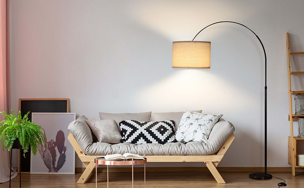 Торшер для вітальні JASMIN I з LED E27, тканинний абажур 33 см, вимикач на нозі, вінтажний стиль, підходить для спальні, готелю