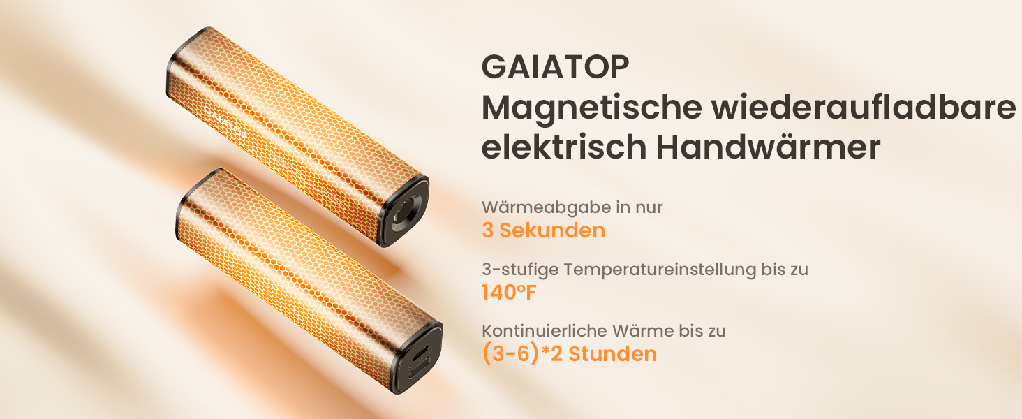 Електричний грієчка для рук Gaiatop 8000mAh з LED-ліхтариком, 2 шт. Магнітний, 3 температури, швидкий нагрів, для жінок, сім'ї, активного відпочинку, чорний