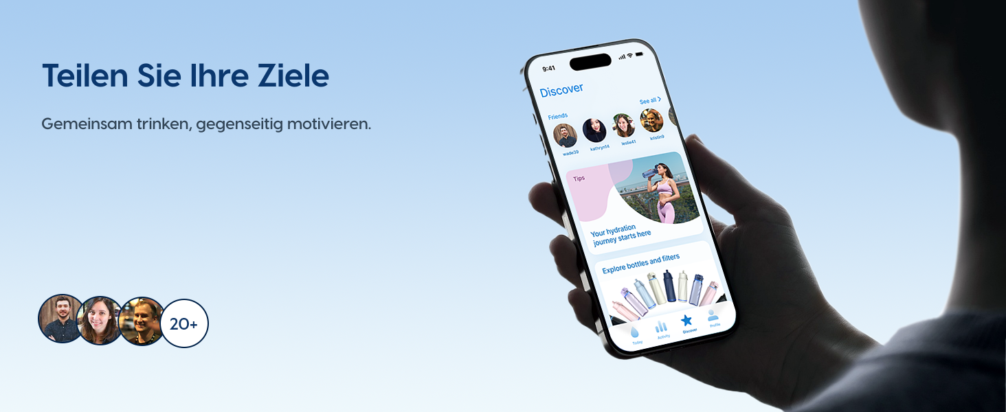 Розумна пляшка для води WATERH Boost з нагадуванням та трекером, 946 мл, нержавіюча сталь, блакитна