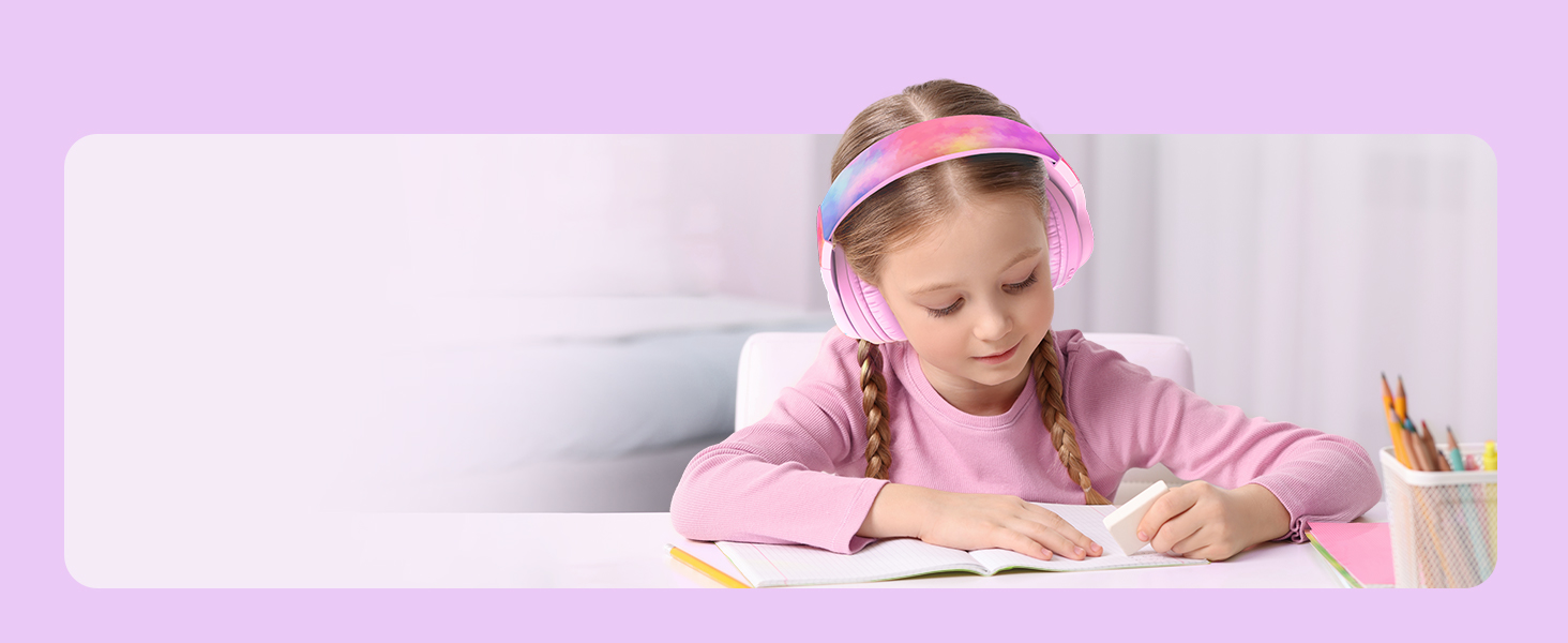 iClever Бездротові навушники для дітей з LED-підсвіткою, Over-Ear, Bluetooth 5.2, мікрофон, BTH12 (Tie-dye рожевий)