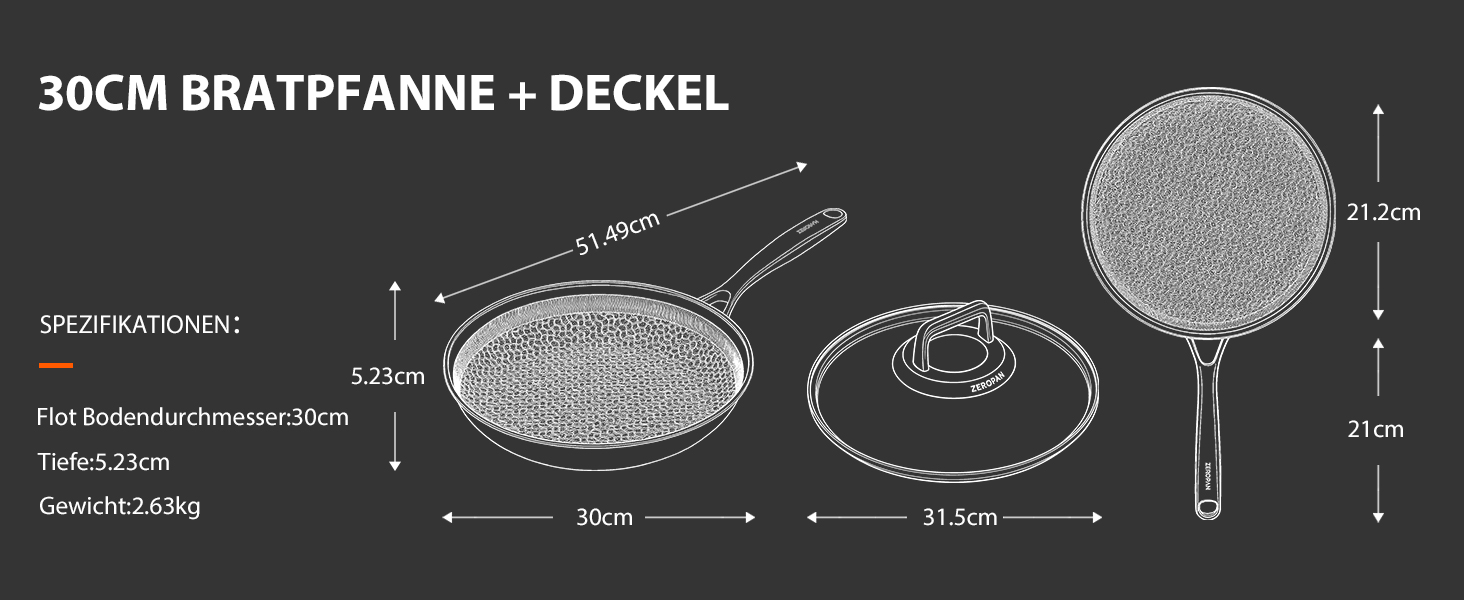 Сковорода з кришкою 26 см, антипригарне покриття Hybrid, холодна ручка, безпечна для миття в посудомийній машині, без PFAS, PFOA та PTFE, можна використовувати в духовці до 260 °C, сумісна з усіма типами плит WQ