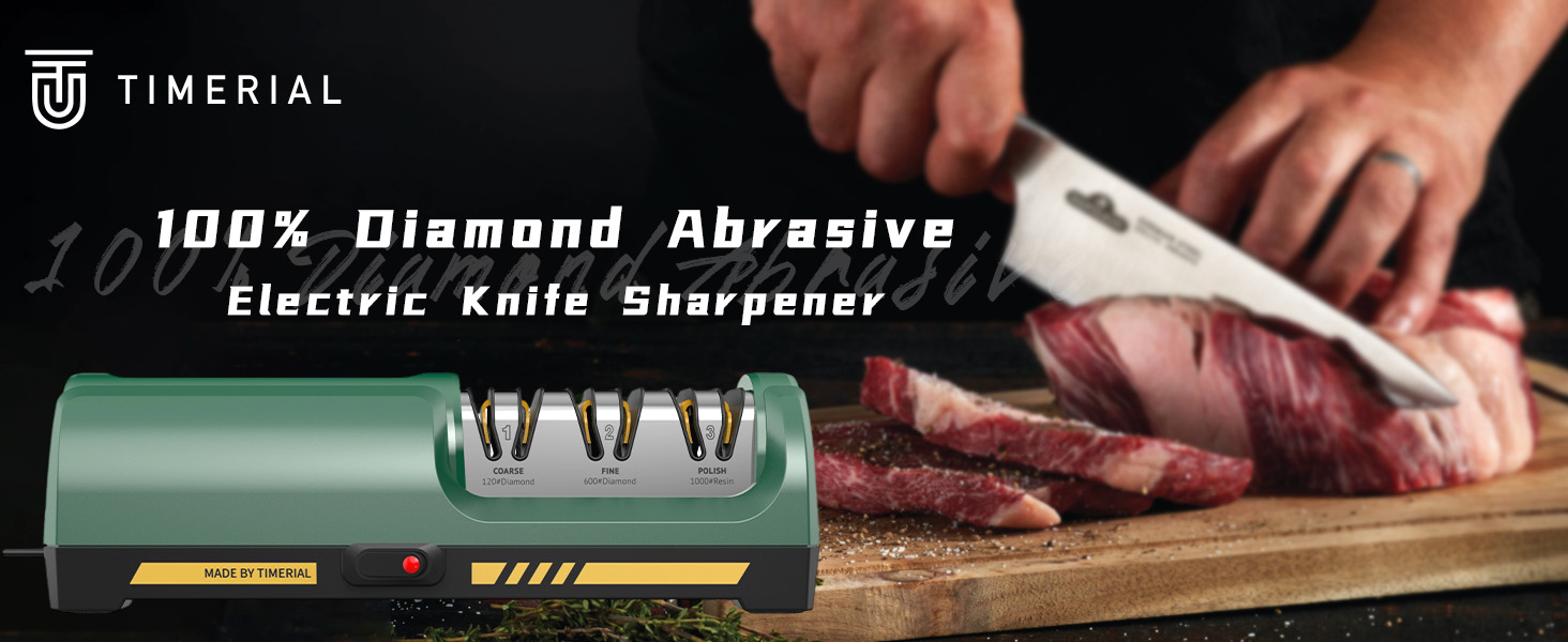 Електричний точило для ножів 3 ступені алмазних шліфрісків, 15° прецизійна кутова направляюча, для заточування та полірування сталевих та керамічних кухонних ножів, 120/600/1000 гріт
