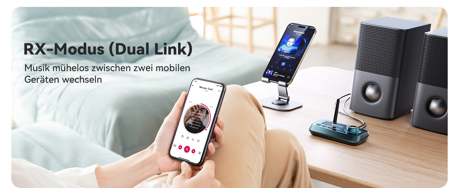 SOOMFON Bluetooth 5.0 Передавач-Приймач: Підключення 2 навушників до TV, PC, Stereo. Низька затримка, регулювання гучності, Aux/RCA/Оптичний