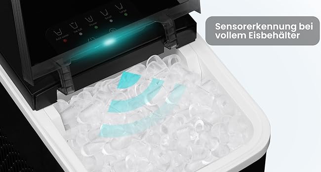 WOLTU Compact Ice Cube Maker Machine - Fast Ice Production (8 Cubes/6-8 Min) - 12kg/24h Capacity - Portable with Handle - Self-Cleaning - 2 Sizes - Ice Maker for Home, Camping, Office (1.4L, Black)