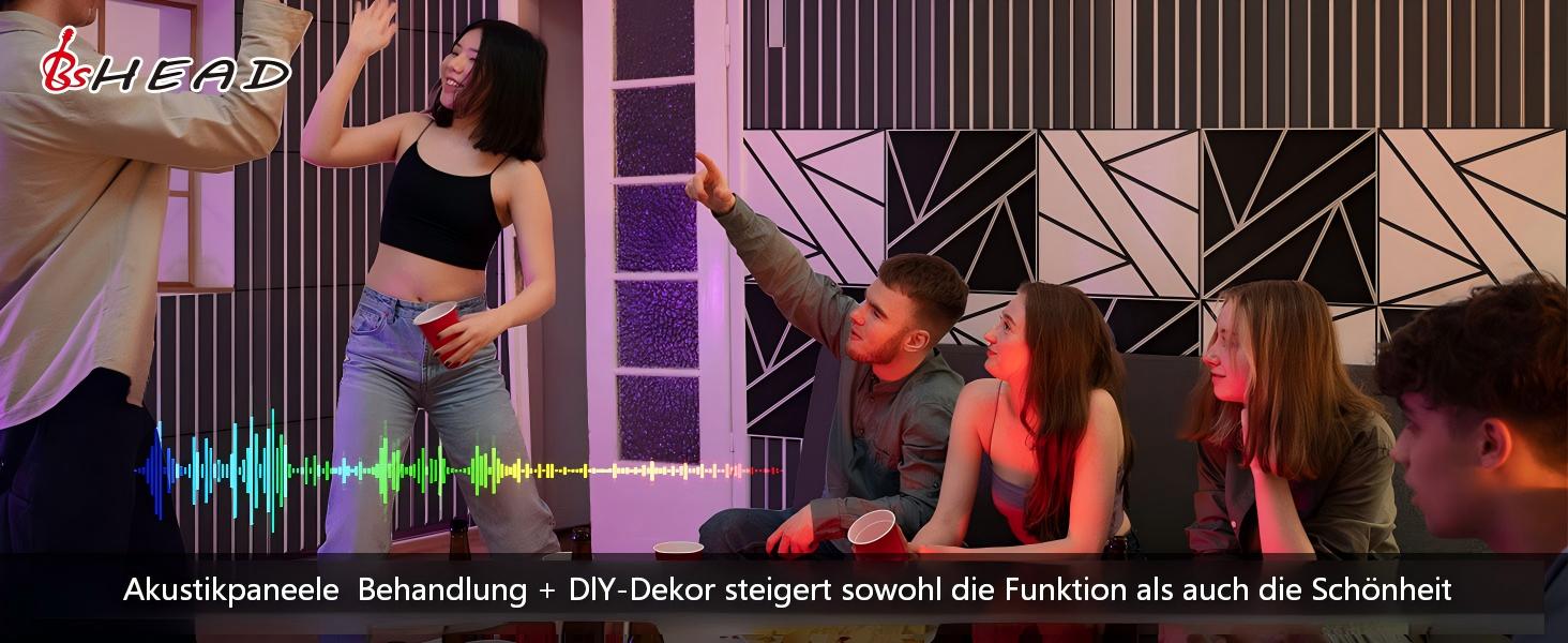 Акустичні панелі BSHEAD самоклеючі для шумоізоляції стін, 30 x 30 x 1.2 см, звукопоглинаючий пінополіетилен високої щільності (Чорно-білі)