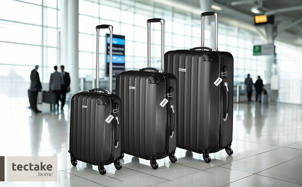 Набір валіз Tectake 3шт з ваговою та білгетом, M-L-XL, ABS, телескопічна ручка, чорний
