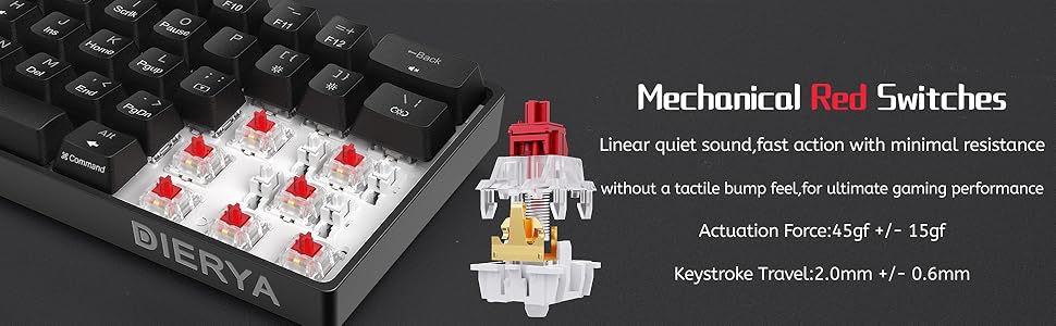 Dierya DK61se - Механічна ігрова клавіатура 60% з Blue Clicky Switch, Anti-Ghosting, USB-C, US Layout, білий корпус