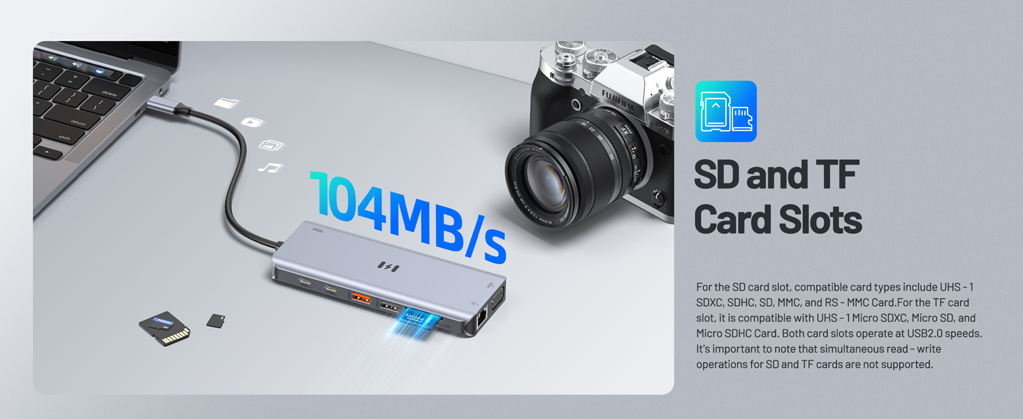 Док-станція USB-C для 4 моніторів: 13 в 1, 10Gbps, 100W PD, Ethernet, SD/TF, USB-A/C Hub для MacBook, Dell, HP (2 HDMI, DisplayPort, VGA)